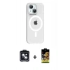 MARSİLYAN™- iPhone 14 Kılıf Pusula Form Özel Seri - Siyah Buffer Cam Ekran Koruyucu + PVD Metal Kamera Lens - SH