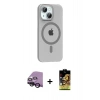 MARSİLYAN™- iPhone 14 Kılıf Pusula Form Özel Seri - Siyah Buffer Cam Ekran Koruyucu + Raze Metal Kamera Lens - SH