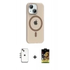 MARSİLYAN™- iPhone 14 Kılıf Pusula Form Özel Seri - Siyah Buffer Cam Ekran Koruyucu + Shine Kamera Lens - GI