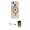 MARSİLYAN™- iPhone 14 Kılıf Pusula Form Özel Seri - Siyah Buffer Cam Ekran Koruyucu + Yeşil Diamond Kamera Lens
