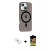 MARSİLYAN™- iPhone 14 Kılıf Pusula Form Özel Seri - Siyah Buffer Cam Ekran Koruyucu + Yeşil Diamond Kamera Lens