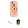 MARSİLYAN™- iPhone 14 Kılıf Pusula Form Özel Seri - Siyah Buffer Cam Ekran Koruyucu + Yeşil Diamond Kamera Lens