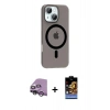 MARSİLYAN™- iPhone 14 Kılıf Pusula Form Özel Seri - Siyah Buffer Hayalet Cam Ekran Koruyucu + Gümüş Raze Metal Kamera Lens