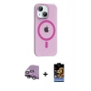 MARSİLYAN™- iPhone 14 Kılıf Pusula Form Özel Seri - Siyah Buffer Hayalet Cam Ekran Koruyucu + Gümüş Raze Metal Kamera Lens