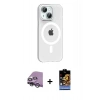 MARSİLYAN™- iPhone 14 Kılıf Pusula Form Özel Seri - Siyah Buffer Hayalet Cam Ekran Koruyucu + Gümüş Raze Metal Kamera Lens