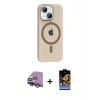 MARSİLYAN™- iPhone 14 Kılıf Pusula Form Özel Seri - Siyah Buffer Hayalet Cam Ekran Koruyucu + Gümüş Raze Metal Kamera Lens