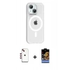 MARSİLYAN™- iPhone 14 Kılıf Pusula Form Özel Seri - Siyah Buffer Hayalet Cam Ekran Koruyucu + Shine Kamera Lens - KI