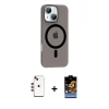 MARSİLYAN™- iPhone 14 Kılıf Pusula Form Özel Seri - Siyah Buffer Hayalet Cam Ekran Koruyucu + Shine Kamera Lens - KI