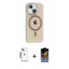 MARSİLYAN™- iPhone 14 Kılıf Pusula Form Özel Seri - Siyah Buffer Hayalet Cam Ekran Koruyucu + Shine Kamera Lens - KI