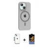 MARSİLYAN™- iPhone 14 Kılıf Pusula Form Özel Seri - Siyah Buffer Hayalet Cam Ekran Koruyucu + Shine Kamera Lens - MI