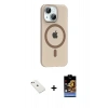 MARSİLYAN™- iPhone 14 Kılıf Pusula Form Özel Seri - Siyah Buffer Hayalet Cam Ekran Koruyucu + Diamond Kamera Lens - PE