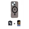 MARSİLYAN™- iPhone 14 Kılıf Pusula Form Özel Seri - Siyah Buffer Hayalet Cam Ekran Koruyucu + PVD Metal Kamera Lens - SH