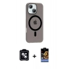 MARSİLYAN™- iPhone 14 Kılıf Pusula Form Özel Seri - Siyah Buffer Hayalet Cam Ekran Koruyucu + PVD Metal Kamera Lens - MI