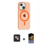 MARSİLYAN™- iPhone 14 Kılıf Pusula Form Özel Seri - Siyah Buffer Hayalet Cam Ekran Koruyucu + PVD Metal Kamera Lens - PE