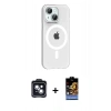 MARSİLYAN™- iPhone 14 Kılıf Pusula Form Özel Seri - Siyah Buffer Hayalet Cam Ekran Koruyucu + PVD Metal Kamera Lens - SH