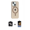 MARSİLYAN™- iPhone 14 Kılıf Pusula Form Özel Seri - Siyah Buffer Hayalet Cam Ekran Koruyucu + PVD Metal Kamera Lens - TU