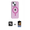MARSİLYAN™- iPhone 14 Kılıf Pusula Form Özel Seri - Siyah Buffer Hayalet Cam Ekran Koruyucu + PVD Metal Kamera Lens - PE