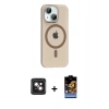 MARSİLYAN™- iPhone 14 Kılıf Pusula Form Özel Seri - Siyah Buffer Hayalet Cam Ekran Koruyucu + PVD Metal Kamera Lens - PE
