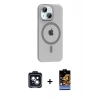 MARSİLYAN™- iPhone 14 Kılıf Pusula Form Özel Seri - Siyah Buffer Hayalet Cam Ekran Koruyucu + PVD Metal Kamera Lens - SH
