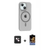 MARSİLYAN™- iPhone 14 Kılıf Pusula Form Özel Seri - Siyah Buffer Hayalet Cam Ekran Koruyucu + PVD Metal Kamera Lens - PE