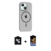 MARSİLYAN™- iPhone 14 Kılıf Pusula Form Özel Seri - Siyah Buffer Hayalet Cam Ekran Koruyucu + PVD Metal Kamera Lens - MI