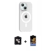 MARSİLYAN™- iPhone 14 Kılıf Pusula Form Özel Seri - Siyah Buffer Hayalet Cam Ekran Koruyucu + PVD Metal Kamera Lens - TU