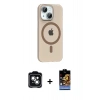 MARSİLYAN™- iPhone 14 Kılıf Pusula Form Özel Seri - Siyah Buffer Hayalet Cam Ekran Koruyucu + PVD Metal Kamera Lens - YL