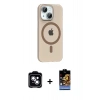 MARSİLYAN™- iPhone 14 Kılıf Pusula Form Özel Seri - Siyah Buffer Hayalet Cam Ekran Koruyucu + PVD Metal Kamera Lens - MI