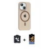 MARSİLYAN™- iPhone 14 Kılıf Pusula Form Özel Seri - Siyah Buffer Hayalet Cam Ekran Koruyucu + PVD Metal Kamera Lens - SH