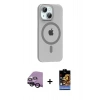 MARSİLYAN™- iPhone 14 Kılıf Pusula Form Özel Seri - Siyah Buffer Hayalet Cam Ekran Koruyucu + Raze Metal Kamera Lens - SH