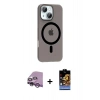 MARSİLYAN™- iPhone 14 Kılıf Pusula Form Özel Seri - Siyah Buffer Hayalet Cam Ekran Koruyucu + Raze Metal Kamera Lens - MR