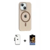 MARSİLYAN™- iPhone 14 Kılıf Pusula Form Özel Seri - Siyah Buffer Hayalet Cam Ekran Koruyucu + Shine Kamera Lens - SH