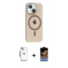 MARSİLYAN™- iPhone 14 Kılıf Pusula Form Özel Seri - Siyah Buffer Hayalet Cam Ekran Koruyucu + Shine Kamera Lens - GI