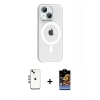 MARSİLYAN™- iPhone 14 Kılıf Pusula Form Özel Seri - Siyah Buffer Hayalet Cam Ekran Koruyucu + Shine Kamera Lens - GI