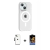 MARSİLYAN™- iPhone 14 Kılıf Pusula Form Özel Seri - Siyah Buffer Hayalet Cam Ekran Koruyucu + Shine Kamera Lens - SH