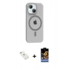 MARSİLYAN™- iPhone 14 Kılıf Pusula Form Özel Seri - Siyah Buffer Hayalet Cam Ekran Koruyucu + Diamond Kamera Lens - SABE