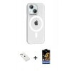 MARSİLYAN™- iPhone 14 Kılıf Pusula Form Özel Seri - Siyah Buffer Hayalet Cam Ekran Koruyucu + Diamond Kamera Lens - YL