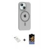 MARSİLYAN™- iPhone 14 Kılıf Pusula Form Özel Seri - Siyah Buffer Hayalet Cam Ekran Koruyucu + Diamond Kamera Lens - YL