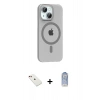 MARSİLYAN™- iPhone 14 Kılıf Pusula Form Özel Seri - Siyah Joko Magic 5D Cam + Kırmızı Diamond Kamera Lens