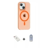 MARSİLYAN™- iPhone 14 Kılıf Pusula Form Özel Seri - Siyah Joko Magic 5D Cam + Kırmızı Diamond Kamera Lens