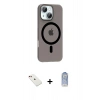 MARSİLYAN™- iPhone 14 Kılıf Pusula Form Özel Seri - Siyah Joko Magic 5D Cam + Kırmızı Diamond Kamera Lens