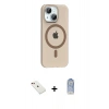 MARSİLYAN™- iPhone 14 Kılıf Pusula Form Özel Seri - Siyah Joko Magic 5D Cam + Kırmızı Diamond Kamera Lens