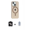 MARSİLYAN™- iPhone 14 Kılıf Pusula Form Özel Seri - Siyah Joko Magic 5D Cam + Turuncu PVD Metal Kamera Lens