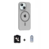 MARSİLYAN™- iPhone 14 Kılıf Pusula Form Özel Seri - Siyah Joko Magic 5D Cam + Turuncu PVD Metal Kamera Lens