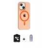 MARSİLYAN™- iPhone 14 Kılıf Pusula Form Özel Seri - Siyah Joko Magic 5D Cam + Turuncu PVD Metal Kamera Lens