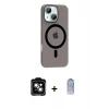 MARSİLYAN™- iPhone 14 Kılıf Pusula Form Özel Seri - Siyah Joko Magic 5D Cam + Turuncu PVD Metal Kamera Lens