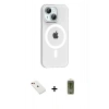 MARSİLYAN™- iPhone 14 Kılıf Pusula Form Özel Seri - Siyah Joko Magic 5D Hayalet Cam + Diamond Kamera Lens - KI