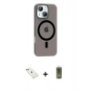 MARSİLYAN™- iPhone 14 Kılıf Pusula Form Özel Seri - Siyah Joko Magic 5D Hayalet Cam + Diamond Kamera Lens - KI