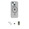 MARSİLYAN™- iPhone 14 Kılıf Pusula Form Özel Seri - Siyah Joko Magic 5D Hayalet Cam + Diamond Kamera Lens - KI