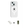 MARSİLYAN™- iPhone 14 Kılıf Pusula Form Özel Seri - Siyah Joko Magic 5D Hayalet Cam + Diamond Kamera Lens - PE